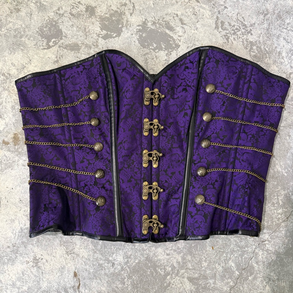 Corset Story Purple Brocade Hooks Chains Steampunk Gothic Corset Size 46